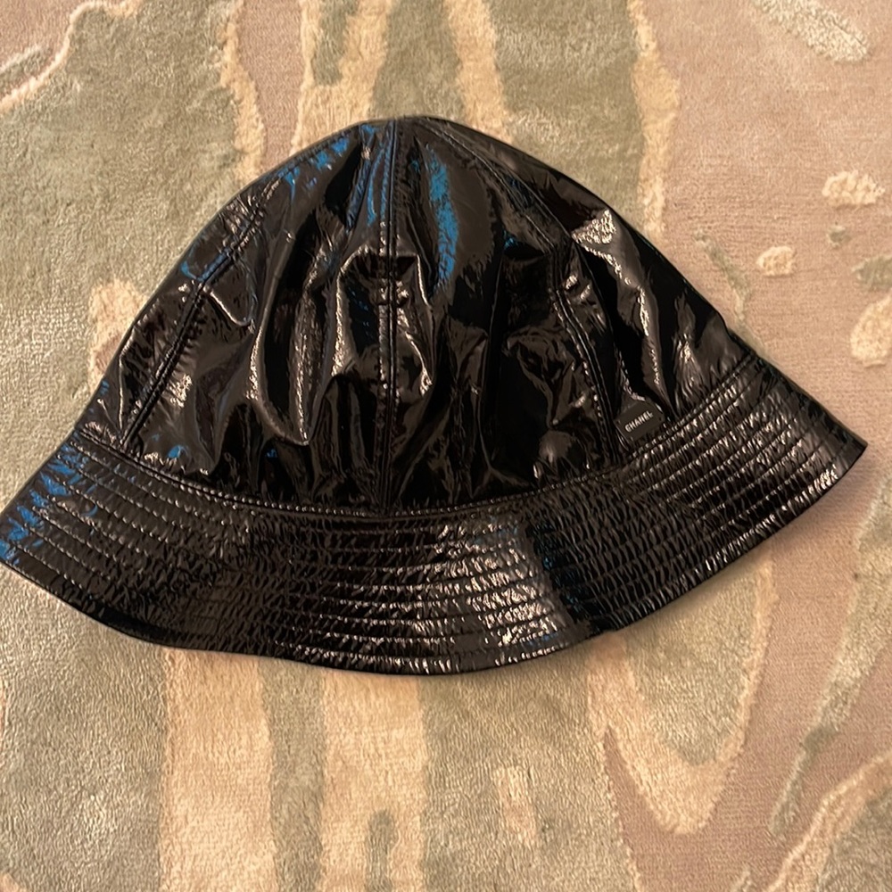 CHANEL Rain Patent Leather Black Bucket Hat